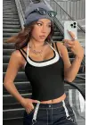 Omarı Etkileyici Renkli Çapraz Askılı Crop Top Bluz