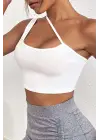 Omarı Şık Beyaz Tek Omuzlu Çapraz Askılı Crop Top