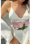 Omarı Yüksek Bel Beyaz Kadın Slip Takımı