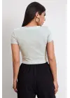 Omarı Beyaz Crop Top Bluz