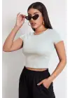 Omarı Beyaz Crop Top Bluz