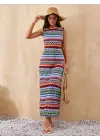 Kadın Bisiklet Yaka Cizgi Desen Süprem Elbise