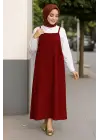Kadın Bordo Basic Ayarlanabilir Askılı Jile Elbise