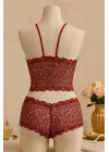Kadın Bordo Dantel Bralet Şort Takımı – Asil ve Sofistike İç Giyim