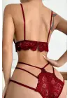Kadın Bordo Dantel Cut-Out Detaylı Şık Sütyen ve Külot Takımı