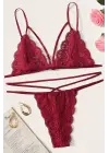 Omarı Bordo Dantel Sütyen Külot Takımı