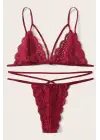 Omarı Bordo Dantel Sütyen Külot Takımı