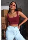 Omarı Bordo Kalın Askılı Crop Top