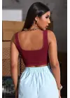 Omarı Bordo Kalın Askılı Crop Top
