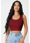 Omarı Bordo Kare Yaka Crop Top Bluz