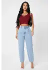 Omarı Bordo Kare Yaka Crop Top Bluz