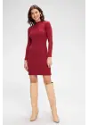 Omarı Bordo Kaşkorse Bodycon Mini Elbise