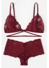 Omarı Özel Tasarım Kadın Bordo Sütyen Külot Takımı