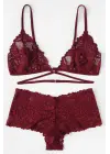 Omarı Özel Tasarım Kadın Bordo Sütyen Külot Takımı