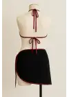 Omarı Bordo Siyah Yandan ve Boyundan Bağlamalı Bikini Takımı