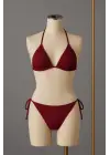 Omarı Bordo Yandan Bağlamalı Bikini Mayo Takımı