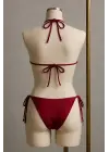 Omarı Bordo Yandan Bağlamalı Bikini Mayo Takımı