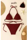 Omarı Bordo Yandan Bağlamalı Bikini Mayo Takımı