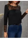 Omarı Şık Kadın Dantel Detaylı Uzun Kollu Bluz