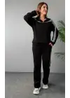 Kadın Fermuar Ve Ekose Detay Sweatshirt Ve Pantolon üç Iplik Kumaş Ikili Takım