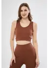 Omarı Yumuşak Dokulu Kahve Crop Üst