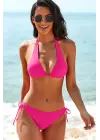 Omarı Fuşya Ayarlanabilir Külotlu Üçgen Bikini Mayo Takımı
