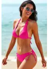 Omarı Fuşya Ayarlanabilir Külotlu Üçgen Bikini Mayo Takımı