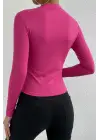 Kadın Fuşya Belden ve Boyundan Büzgü Detaylı Uzun Kollu Bluz