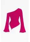 Kadın Fuşya Uzun İspanyol Kollu Asimetirik Yaka Yandan Bağlamalı Drapeli Bluz