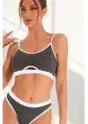 Omarı Çekici Kadın Antrasit Kaşkorse ve Cut-Out Tanga Takım
