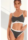 Omarı Çekici Kadın Antrasit Kaşkorse ve Cut-Out Tanga Takım