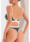 Omarı Çekici Kadın Antrasit Kaşkorse ve Cut-Out Tanga Takım