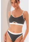 Omarı Çekici Kadın Antrasit Kaşkorse ve Cut-Out Tanga Takım