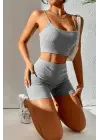 Kadın Gri Melanj Şortlu Kaşkorse Gecelik Takım