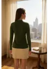 Kadın Haki Yeşili Parmak Detaylı Esnek Uzun Kollu Body