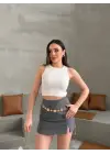 Kadın Halter Yaka Fitilli Esnek Crop Atlet
