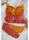 Omarı Minik Desenli Dolgulu Sütyen ve Külot Seti