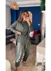 Kadın Iki Iplik Viskon Pamuk Kumaş Arma Detaylı Ikili Takım