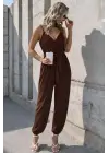 Kadın Ip Askılı Kruvaze Yakalı Belden Kuşaklı Uzun Sandy Tulum