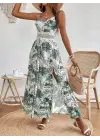 Kadın Ip Askılı V Yakalı Bel Güpür çiçek Desenli Yandan Yırtmaçlı Maksi Süprem Elbise