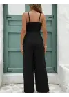 Kadın Ip Askılı V Yakalı Belden Kuşaklı Uzun Aerobin Tulum
