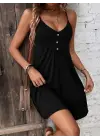 Kadın Ip Askılı V Yakalı Kısa Viskon Elbise