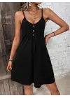 Kadın Ip Askılı V Yakalı Kısa Viskon Elbise