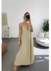 Omarı Şık ve Rahat Ip Askılı Uzun Elbise
