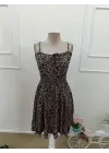 Kadın Ip Askılı Yakadan Büzgülü Beli Lastikli Kısa Süprem Elbise