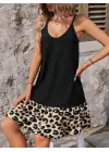 Omarı Trend Leopar Detaylı Kadın Elbisesi