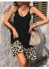 Omarı Trend Leopar Detaylı Kadın Elbisesi