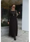 Kadın Kayık Yaka Sırt Dekoltesi Ve Yırtmaç Detay Maxi Boy Elbise
