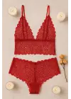 Kadın Kırmızı Dantel Bralet Şort Takımı – Tutkulu ve Çekici İç Giyim