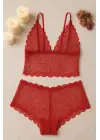 Kadın Kırmızı Dantel Bralet Şort Takımı – Tutkulu ve Çekici İç Giyim